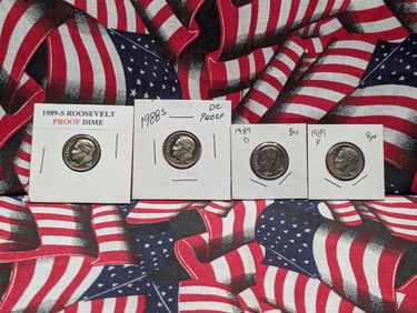 1988-S, 1989-P, 1989-D, & 1989-S Roosevelt Dimes, UNC & Proofs