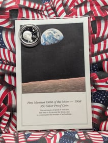 1968 $50 Marshall Islands - 1 Troy Ounce .999 Silver Proof Coin "First Manned Orbit Of The Moon"