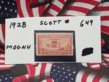 1928 Civil Aeronautics Conference 2 Cent Stamp, Mint, Original Gum, Never Hinged, Scott # 649