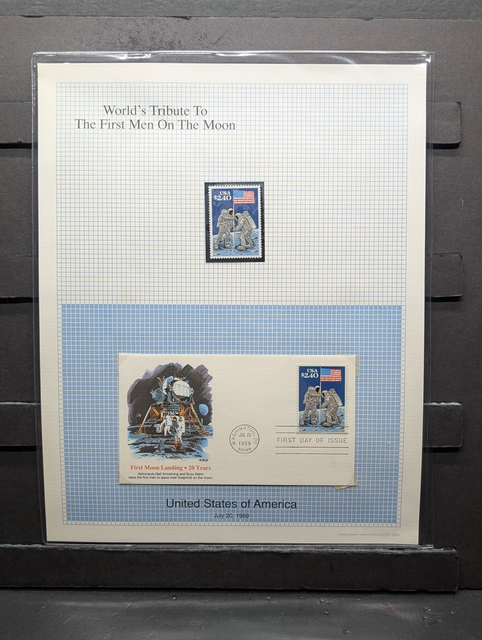 1989 U.S. World Tribute To First Man On The Moon, Mint, Original Gum, Never Hinged (1 of 4)