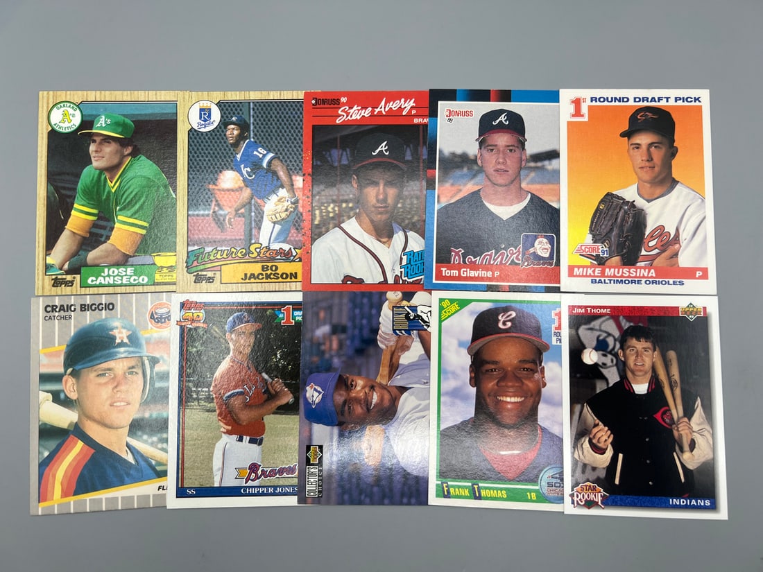 Lot of (10) 1980s & 90s Baseball Rookie/Prospect Cards - Varying Conditions - Chipper Jones, Frank (1 of 2)