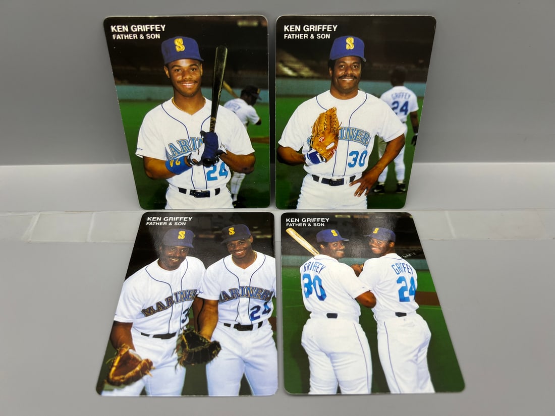Lot of (4) 1991 Mother's Cookies Ken Griffey Sr. & Ken Griffey Jr. Baseball Cards - Varying: Lot of (4) 1991 Mother's Cookies Ken Griffey Sr. & Ken Griffey Jr. Baseball Cards - Varying Conditions