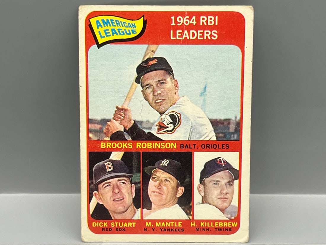 1965 Topps AL RBI Leaders #5 - Brooks Robinson, Harmon Killebrew, Mickey Mantle (1 of 3)