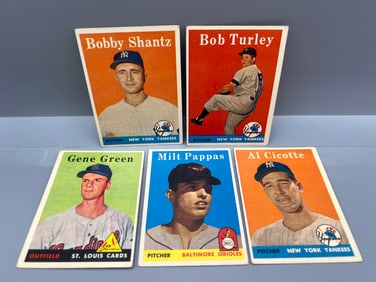 Lot of (5) 1958 Topps Baseball Cards - Varying Conditions