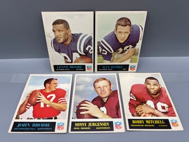 Lot Of (5) 1965 Philadelphia Football: HOF and Stars W/ Jurgensen, Berry, Etc - Varying Conditions