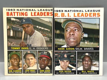 1964 Topps NL Batting Leaders Davis/Clemente/Aaron/Groat #7 & NL RBI Leaders Aaron/Boyer/White #11