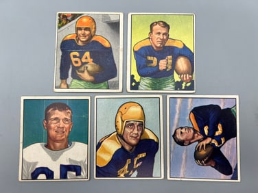 Lot Of (5) 1950 Bowman Football - Green Bay Packers: #11, #47, #80, #81, #120 - Varying Conditions