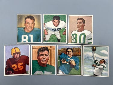 Lot Of (7) 1950 Bowman Football - #2, #7, #25, #31, #42, #75, #76 - Varying Conditions