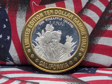 Limited Edition .999 FINE SILVER (Center) California Casino $10 Gaming Token in Capsule .