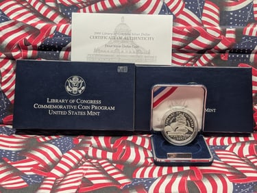 2000-P PROOF Library of Congress Commemorative Silver Dollar in OGP w/ COA.