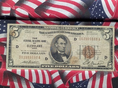1929 Series $5.00 National Currency Note - Cleveland, Ohio.