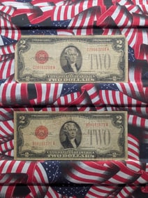 Lot of Two Various $2.00 RED SEAL Banknotes, 1928 D & C Series .