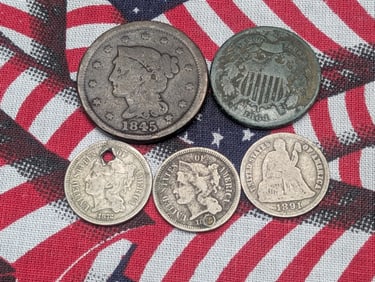 Grab Bag of Various Vintage U.S. Coins Two With Holes.