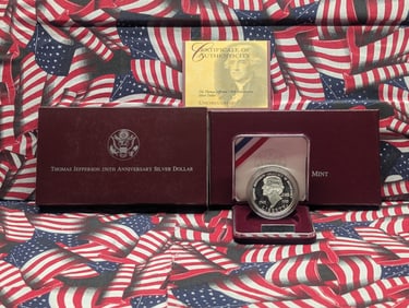 1993-S PROOF Thomas Jefferson 250th Anniv. Commemorative Silver Dollar in OGP .