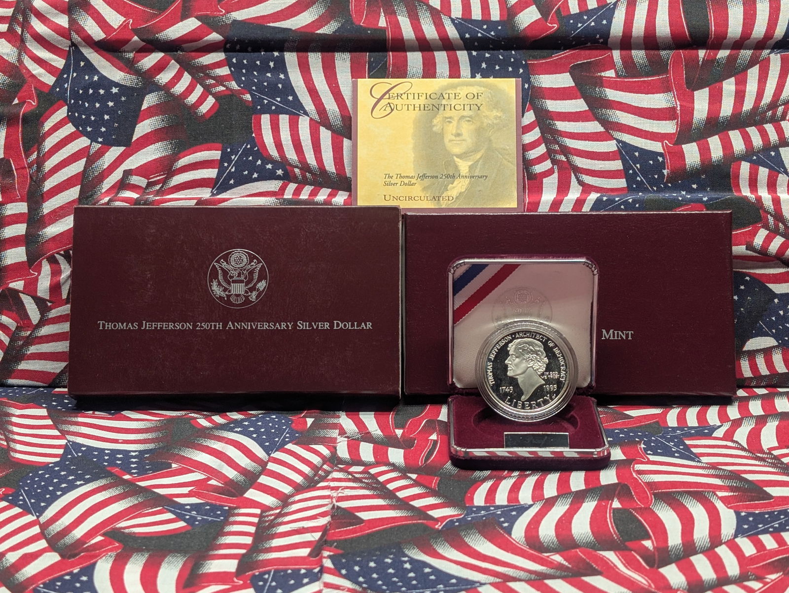 1993-S PROOF Thomas Jefferson 250th Anniv. Commemorative Silver Dollar in OGP . (1 of 4)
