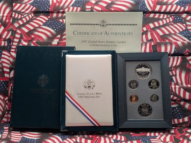 1997 U.S. Mint Prestige Set in OGP w/ COA - Includes Botanic Gardens Commemorative Silver Dollar.