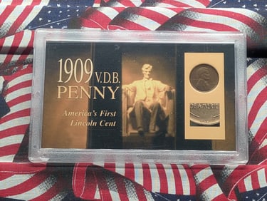 1909 VDB Lincoln Wheat Cent in Display - America's First Lincoln Cent.