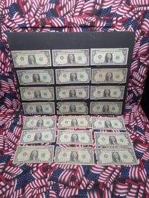 Lot of Twenty-one 1963 B Series $1.00 Joseph W. Barr Notes Including Star Note.