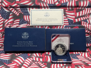 2004-P PROOF Thomas Alva Edison Commemorative Silver Dollar in OGP w/ COA.