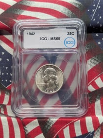 1942 Washington Silver Quarter - ICG Cert. MS65.