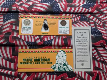 Authentic Native American Coin Collection in Display w/ COA with New reproduced Arrowhead.
