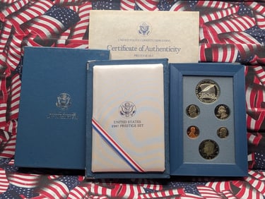 1987-S U.S. Mint Prestige Set in OGP w/ COA - Includes Constitution Commemorative Silver Dollar.
