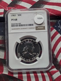 1961 Franklin Half. Slabbed by NGC, top tier grader, as Proof 68. Bright white flasher. Investment