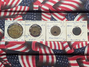 4 Quite rare Coal Company Store Tokens. All Kentucky: Four Mile, Estill, Davisburg, and Mine