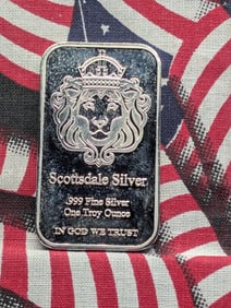 1 Oz. .999 FINE SILVER Scottsdale Mint Designed Art Bar.