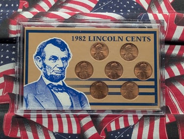 7 coin 1982 Lincoln Variety set in nice display. Choice BU.