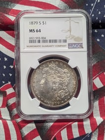 1879-S Morgan Dollar. Slabbed by NGC as MS 64. 95% white.