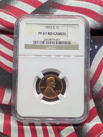 1972-S Lincoln Cent. Slabbed by NGC, top tier grader, as Proof 67 Red cameo.