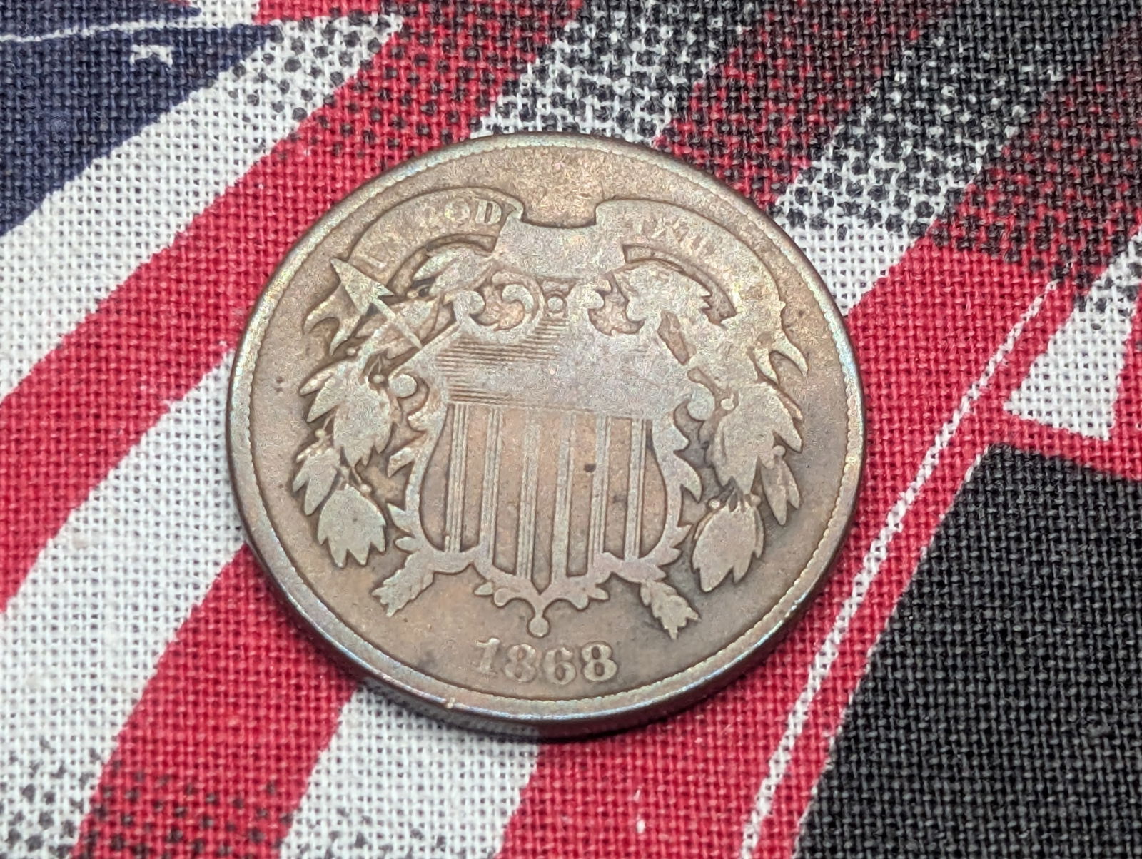 1868 Two Cent Piece *VG*. (1 of 2)