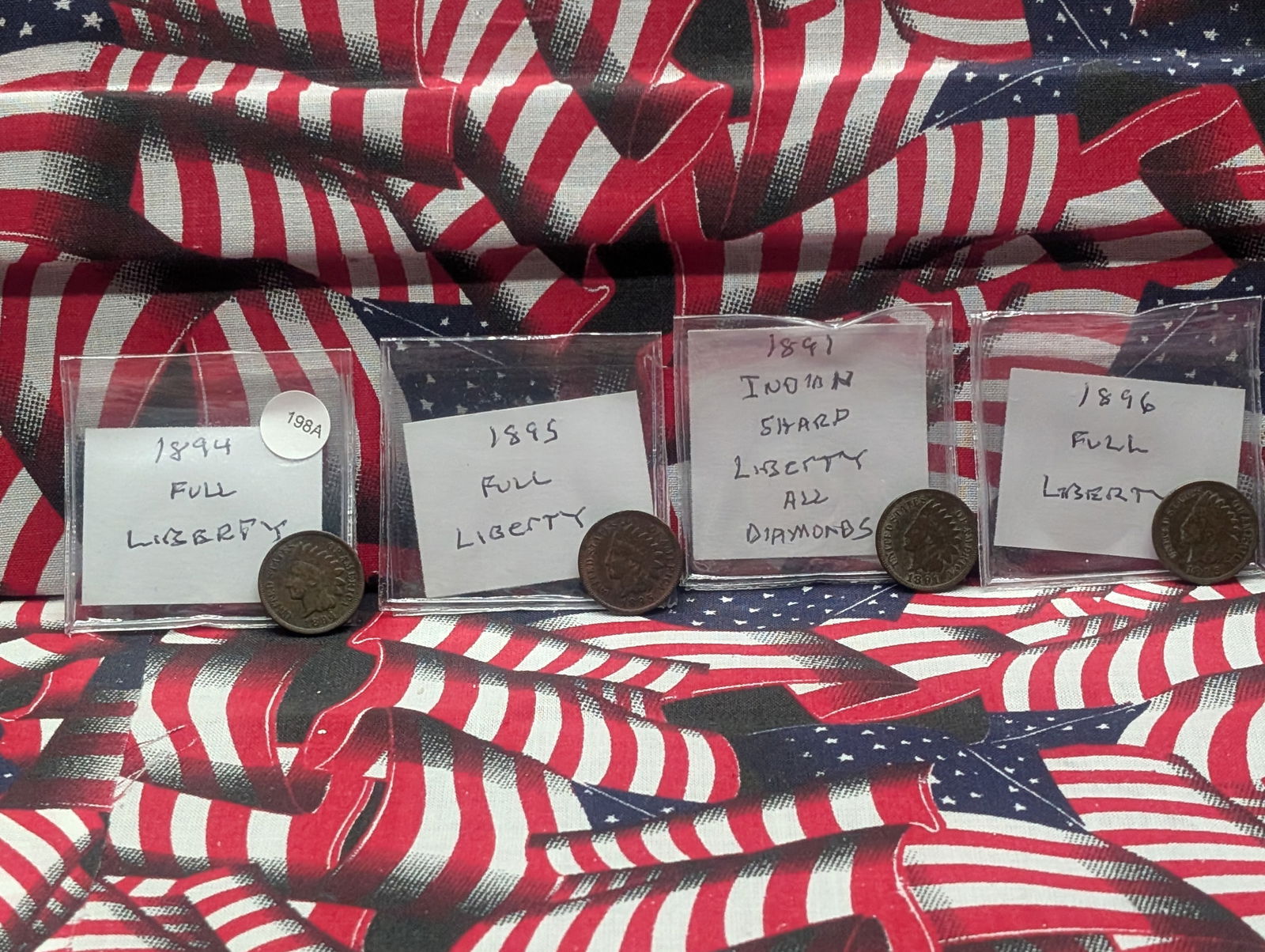 Four Indian Head Cents with sharp Liberty: 1891, 94, 95, and 96. (1 of 3)