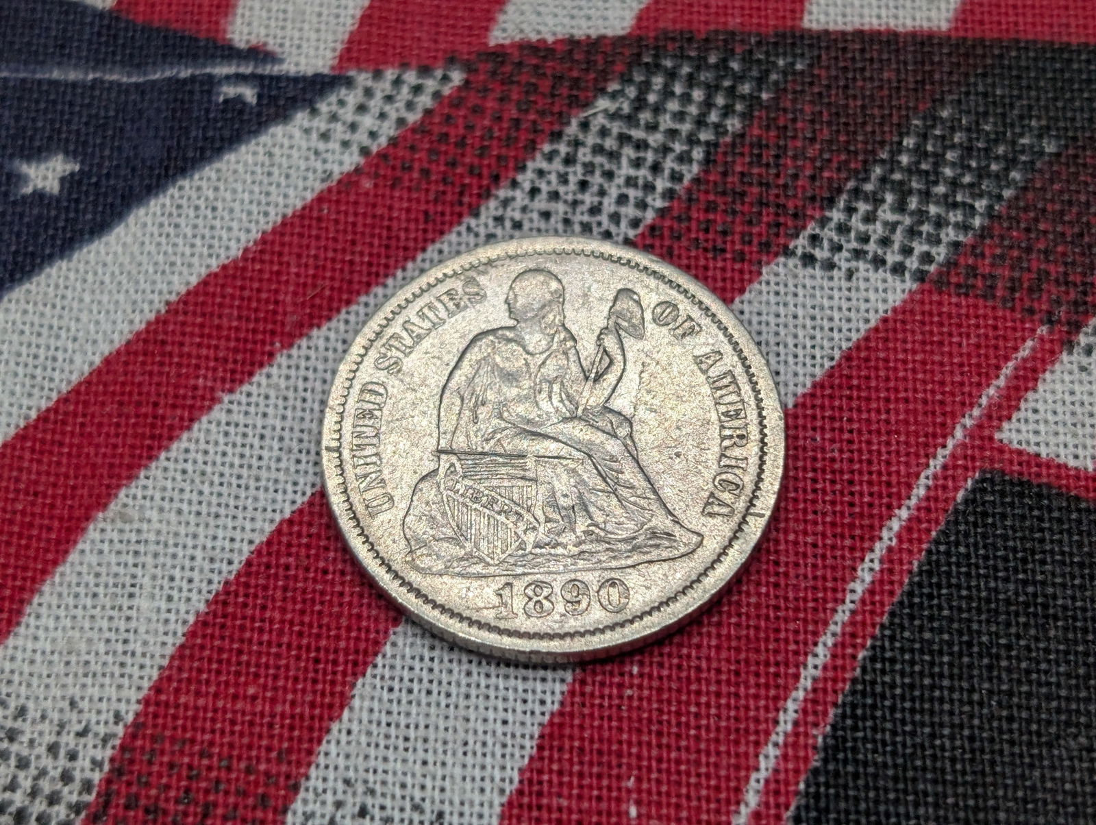 1890 w/ Legend Seated Liberty Dime *XF*. (1 of 2)