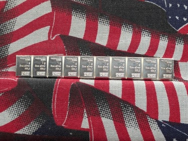 (10) 1 Gram Each .999 FINE SILVER VALCAMBI Designed Miniature Art Bars in Unbroken Strip (10 Grams
