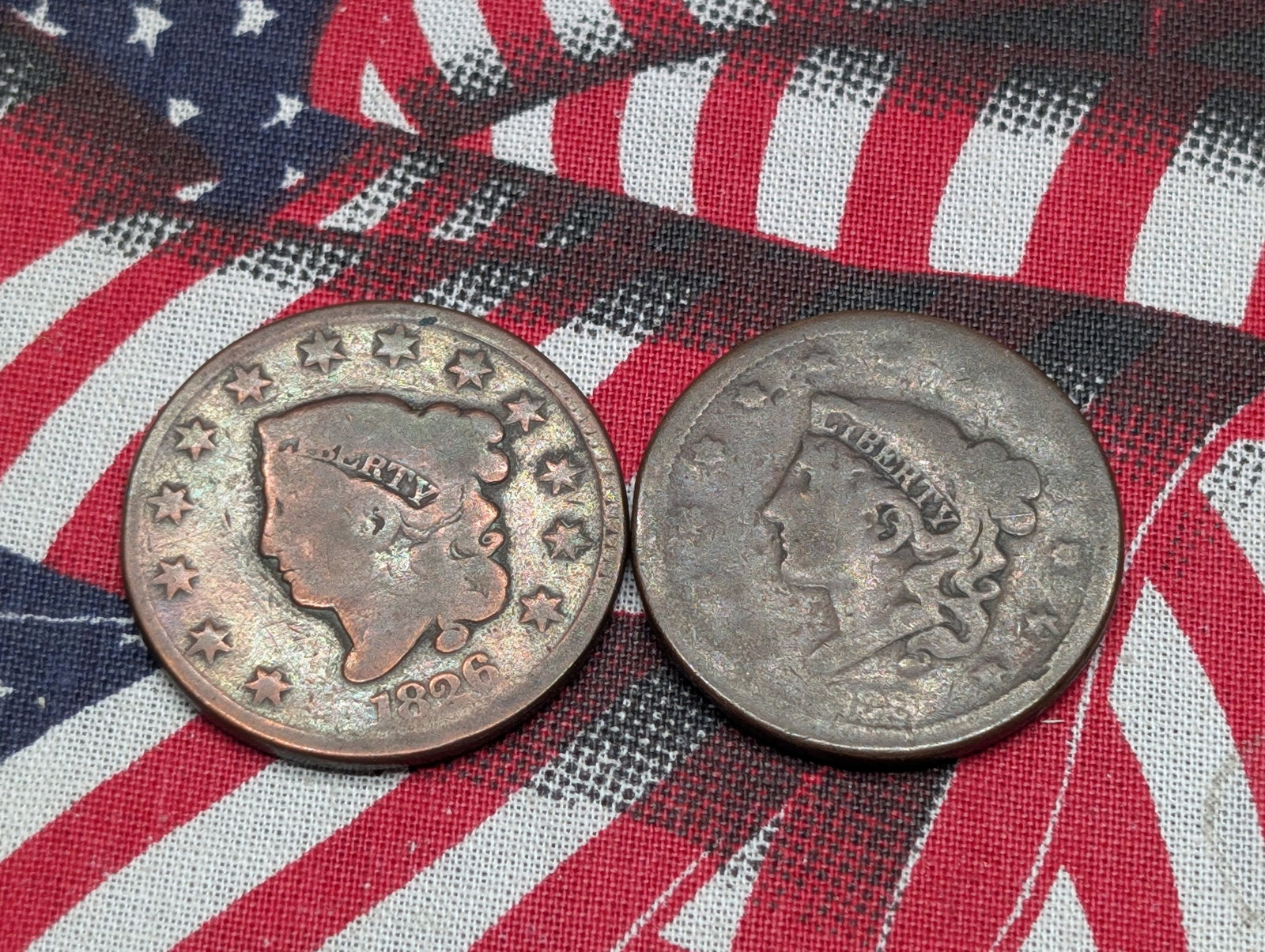 1826 & 1838 Coronet Head Large Cents (2 PCS).: 1826 & 1838 Coronet Head Large Cents (2 PCS).