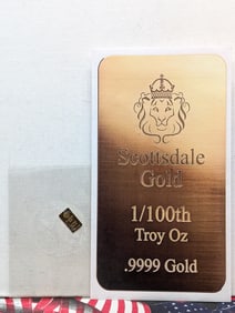 1/100th Oz. .9999 FINE GOLD Scottsdale Mint Designed Miniature Art Bar.