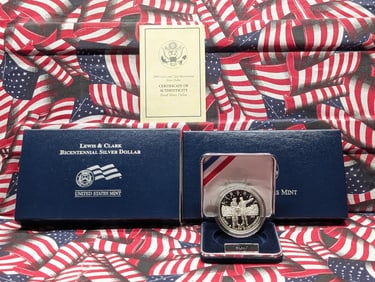 2004-P PROOF Lewis & Clark Commemorative Silver Dollar in OGP w/ COA.
