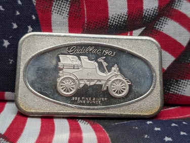 1 Oz. .999 FINE SILVER Cadillac 1903 Designed Art Bar.