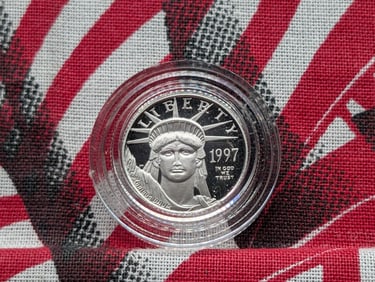 1/10th Oz. 1997-W $10.00 American .999 PLATINUM Eagle in Capsule.