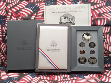 1991-S U.S. Mint Prestige Set in OGP w/ COA - Includes Mount Rushmore Anniv. Commemorative Silver