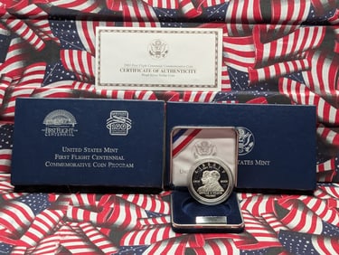 2003-P PROOF First Flight Centennial Commemorative Silver Dollar in OGP w/ COA.