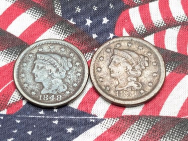 1848 & 1854 Braided Hair Large Cents (2 PCS).