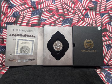 2021 Germany 25 Mark, The Allegories: Austria & Germania, 5 oz Silver, 999.9% Silver, 155.5 Grams.