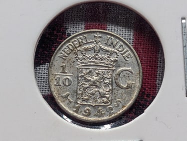 1942-S Netherlands 1/10 Gulden, 72% Silver, 1.2500 Grams.