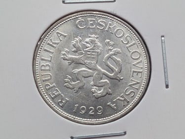 1929 Czechoslovakia 5 Korun, 50% Silver, 7 Grams.
