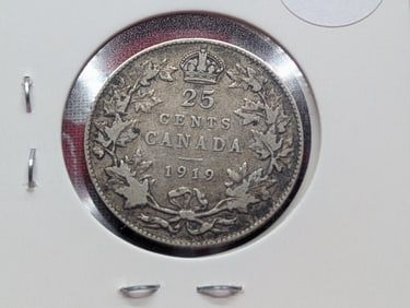 1919 Canada 25 Cent, 92.5% Silver, 5.8319 Grams.