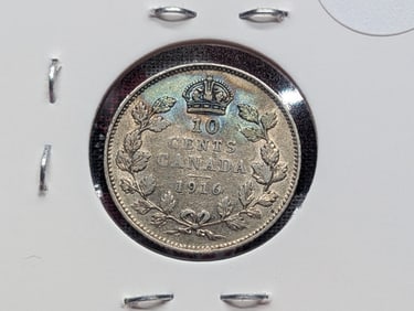 1916 Canada 10 Cent, 92.5% Silver, 2.33 Grams.