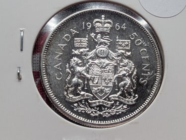 1964 Canada 50 Cent, 80% Silver, 11.66 Grams.